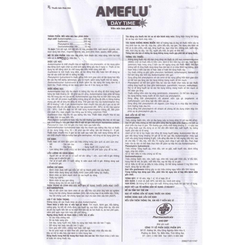 Thuốc Ameflu Day Time OPV giảm triệu chứng cảm cúm (10 vỉ x 10 viên)