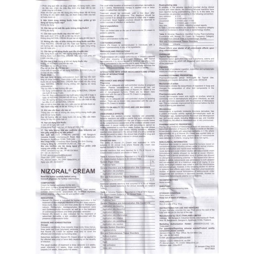 Thuốc Nizoral Cream Olic điều trị nhiễm nấm ngoài da (5g)
