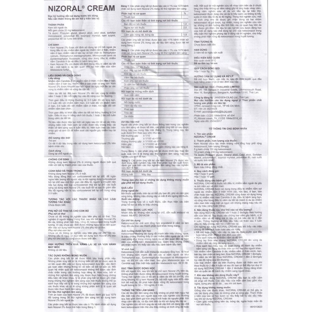 Thuốc Nizoral Cream Olic điều trị nhiễm nấm ngoài da (5g)