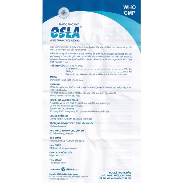 Osla 15ml - Nhỏ mắt, dưỡng mắt, khô mắt, mỏi mắt, cận thị.