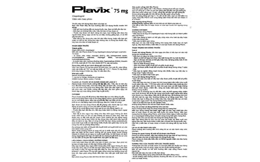 Thuốc Plavix 75mg Sanofi giảm nguy cơ hình thành huyết khối (14 viên)