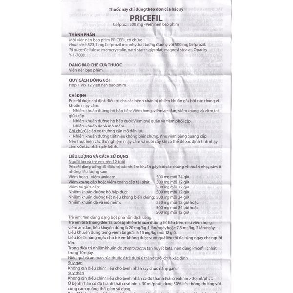 Thuốc kháng sinh Pricefil 500mg Vianex điều trị nhiễm khuẩn đường hô hấp (12 viên)