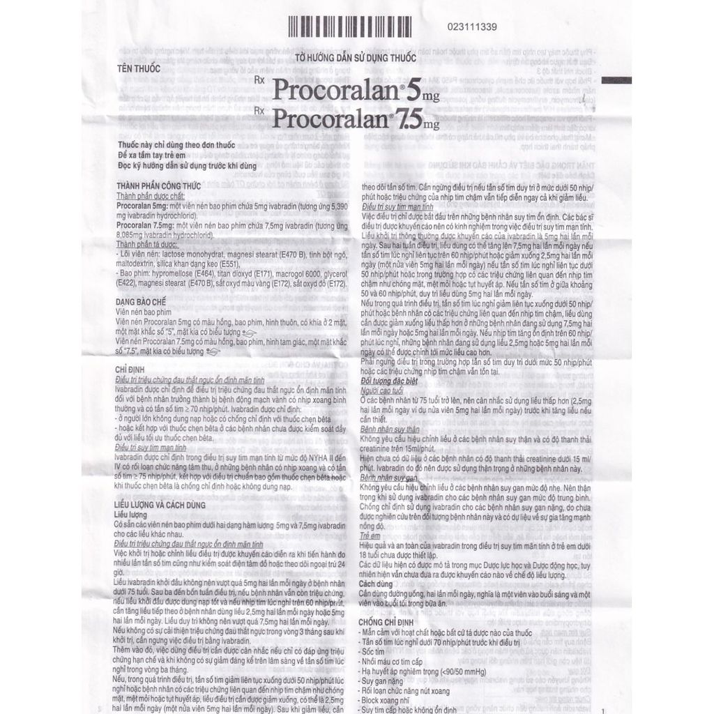Procoralan 7,5 mg (4*14) - điều trị đau thắt ngực
