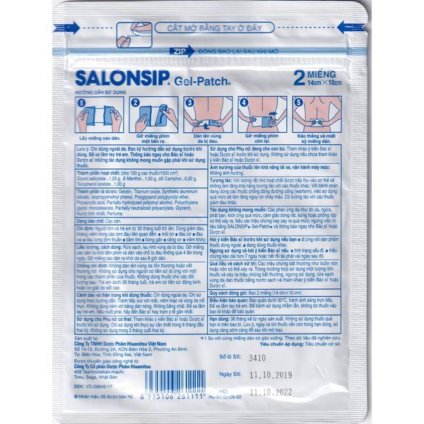 Salonsip (Hộp 10 gói x 2 miếng). Gói 2 miếng