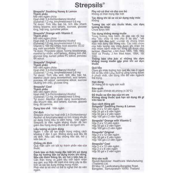 Strepsil soothing Chanh Mật ong (Hộp 2 vỉ*12 viên) Ngậm ho