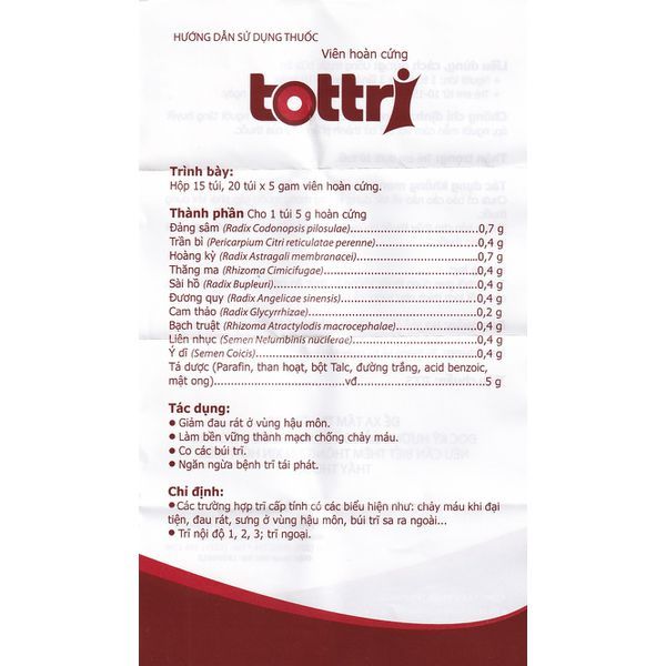 Thuốc Tottri Traphaco tốt cho người bệnh trĩ nội, trĩ ngoại (Hộp 15 túi x 5g)