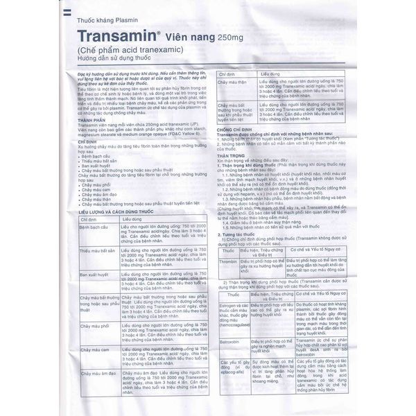 Thuốc Transamin 250mg Daiichi điều trị chảy máu bất thường (10 vỉ x 10 viên)