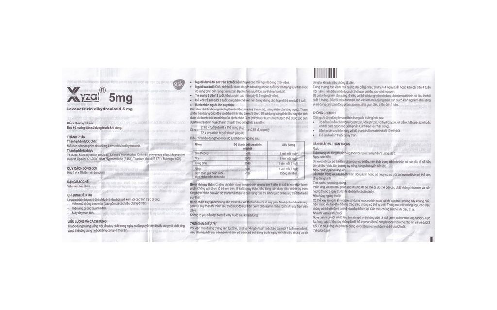 Thuốc Xyzal 5mg GSK giảm viêm mũi dị ứng, mày đay (1 vỉ x 10 viên)