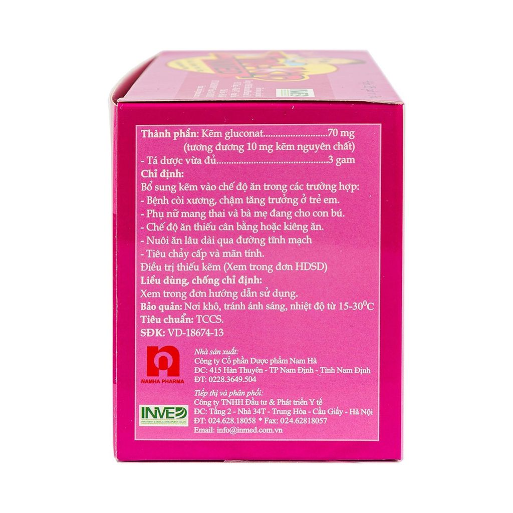 Cốm bổ Zinc-Kid 70mg Nam Hà hương dâu bổ sung kẽm cho trẻ em (25 gói)