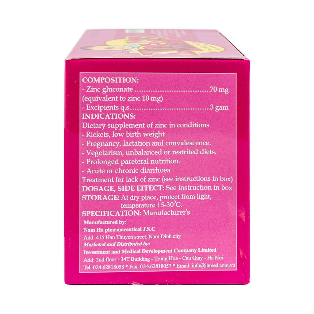 Cốm bổ Zinc-Kid 70mg Nam Hà hương dâu bổ sung kẽm cho trẻ em (25 gói)