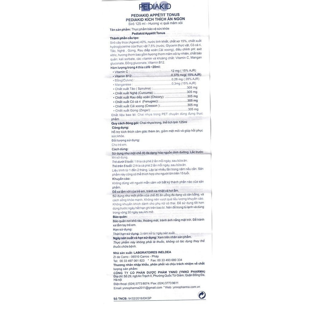 Siro Pediakid Appétit Tonus hỗ trợ kích thích cảm giác thèm ăn, giảm mệt mỏi (125ml)
