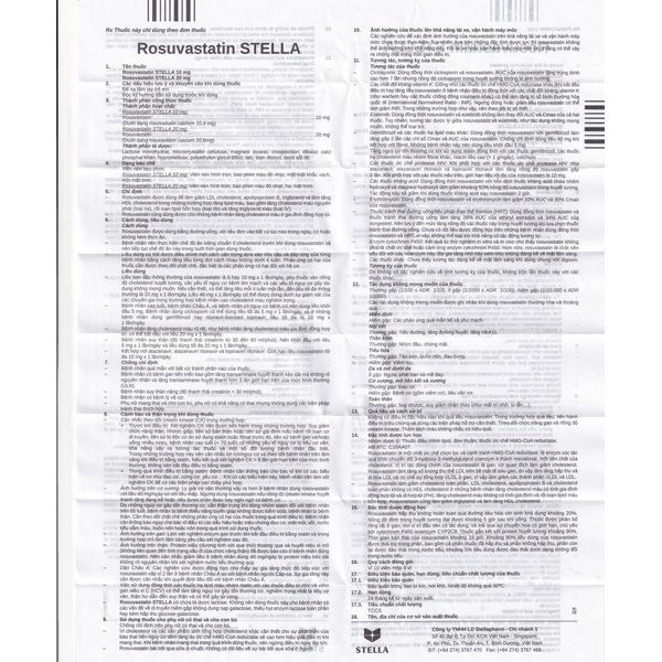 Thuốc Rosuvastatin Stella 20mg điều trị rối loạn lipid máu (3 vỉ x 10 viên)