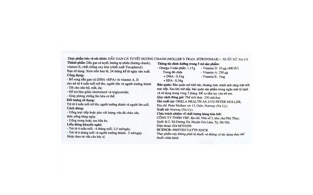 Dầu Gan Cá Tuyết Möller’s Tran hương chanh tăng miễn dịch, cải thiện thị lực (250ml)