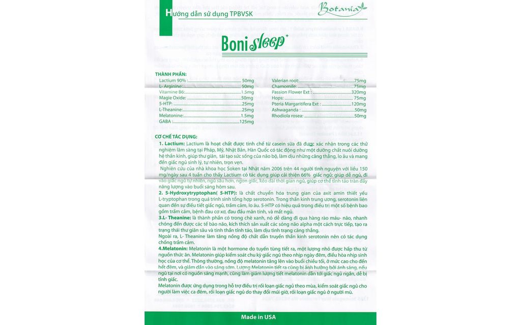 Viên uống Bonisleep Botania giúp an thần, giảm căng thẳng thần kinh (30 viên)