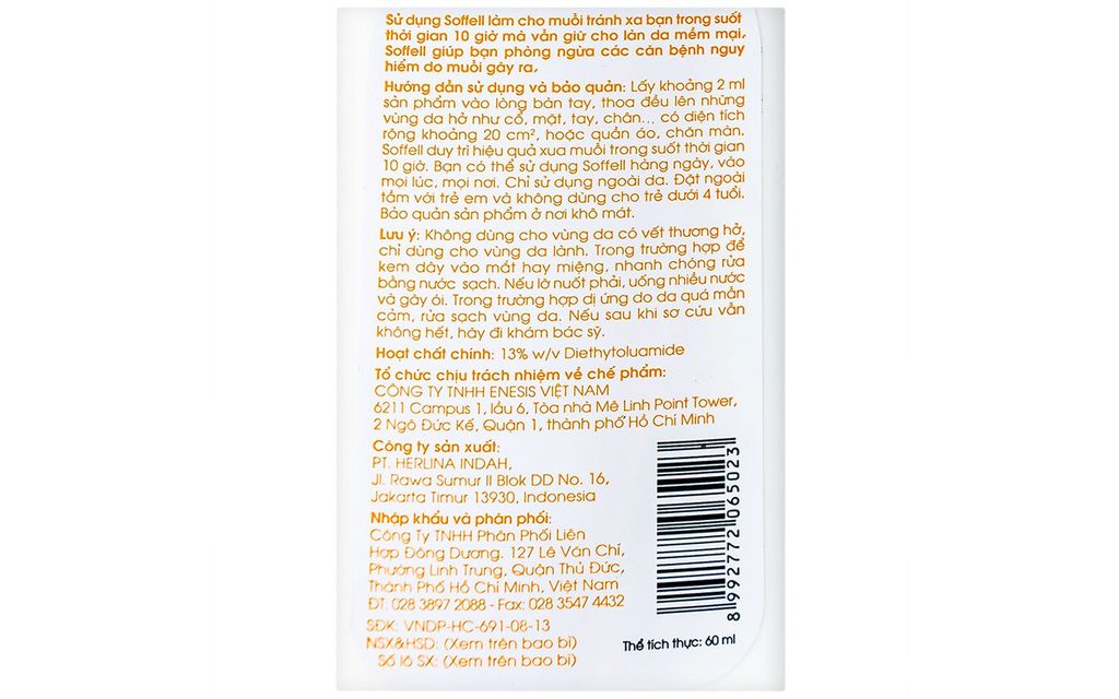 Soffel 60ml hương cam - chống muỗi