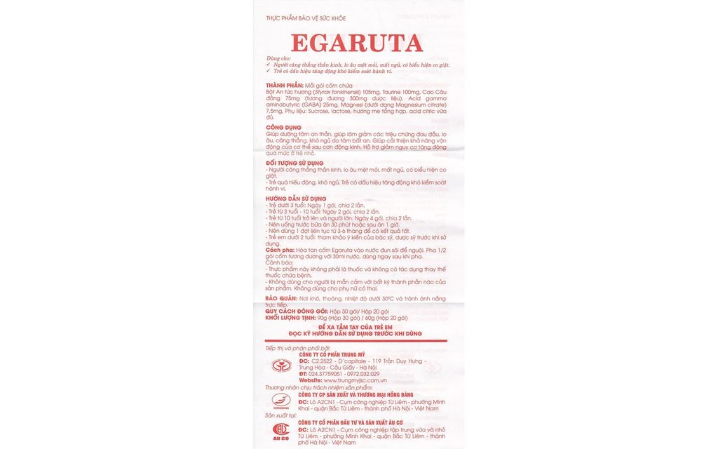 Cốm hỗ trợ điều trị bệnh tăng động, động kinh Egaruta (30 gói)
