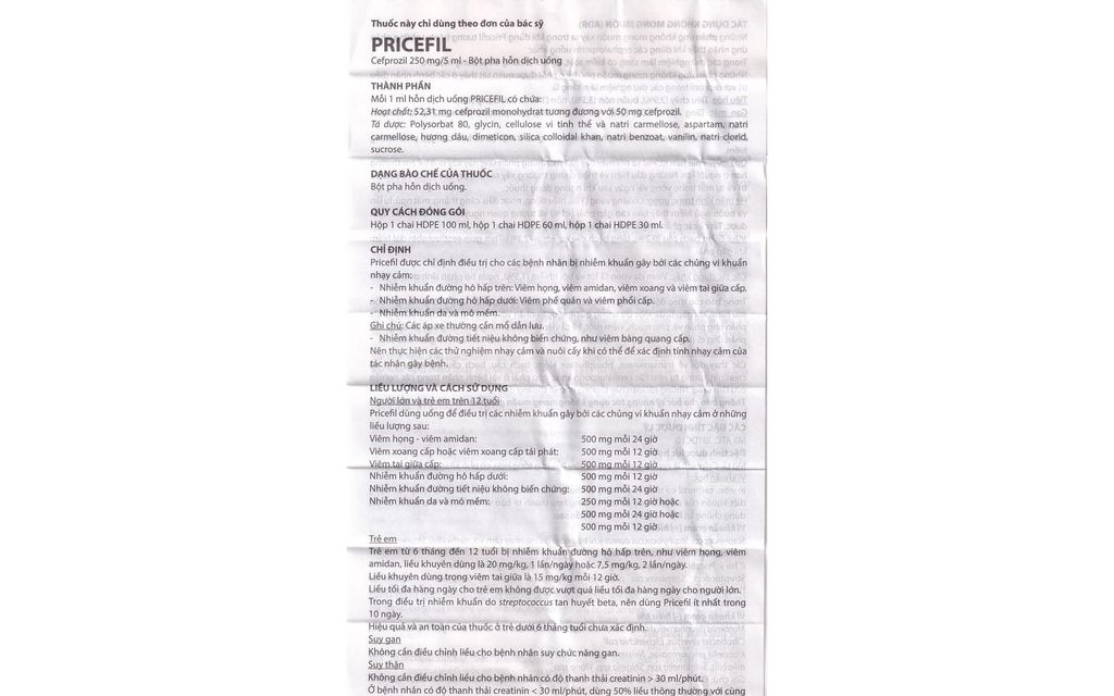 Thuốc Pricefil 250mg/5ml Vianex điều trị nhiễm khuẩn đường hô hấp (30ml)