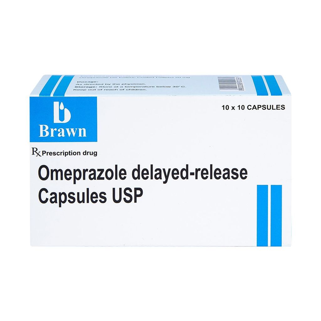 Thuốc Omeprazole Delayed Release Brawn điều trị loét dạ dày tá tràng (100 viên)