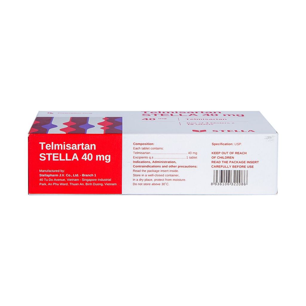 Thuốc Telmisartan Stella 40mg điều trị, phòng ngừa bệnh tim mạch (3 vỉ x 10 viên)