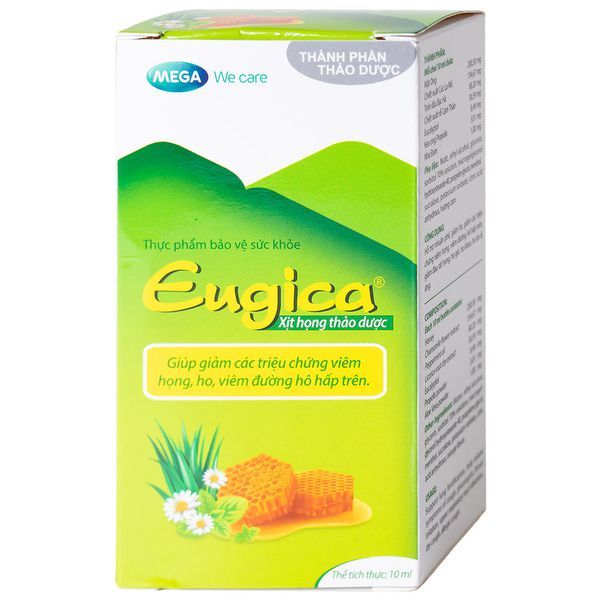 Xịt họng thảo dược Eugica Mega We Care giảm các triệu chứng viêm họng, ho, viêm đường hô hấp trên (10ml)