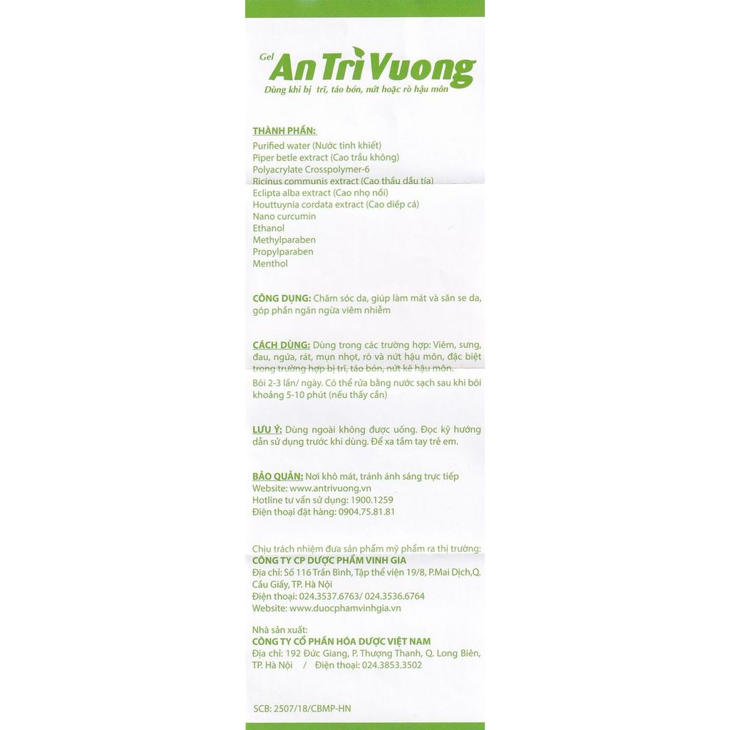 Gel An Trĩ Vương Vinh Gia dùng khi bị trĩ, táo bón, nứt hoặc rò hậu môn (20g)