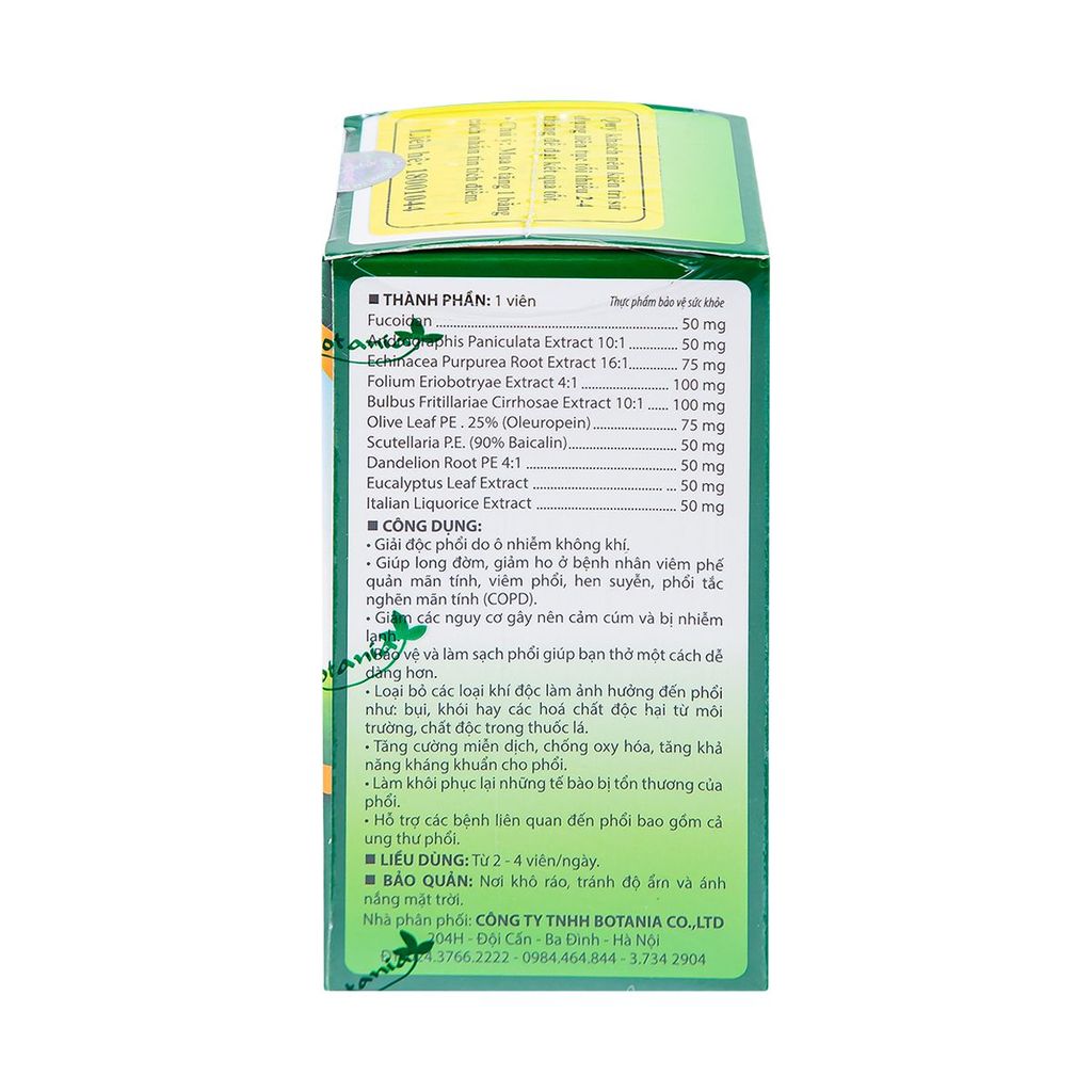 Viên uống Boni Detox Botania hỗ trợ điều trị viêm phế quản mãn tính, viêm phổi (30 viên)