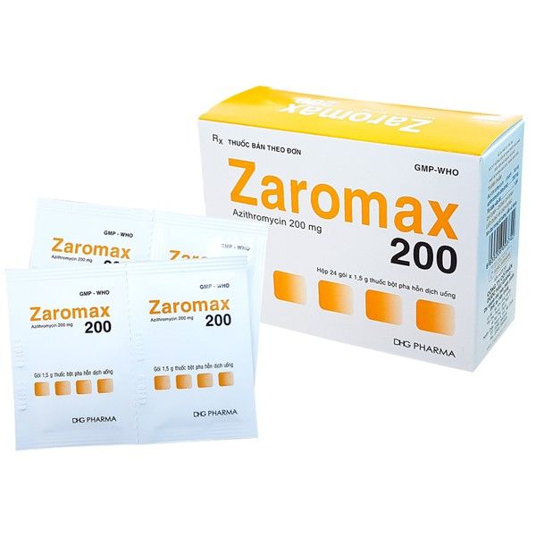 Thuốc Zaromax 200mg DHG điều trị viêm phế quản, nhiễm khuẩn da (24 gói)