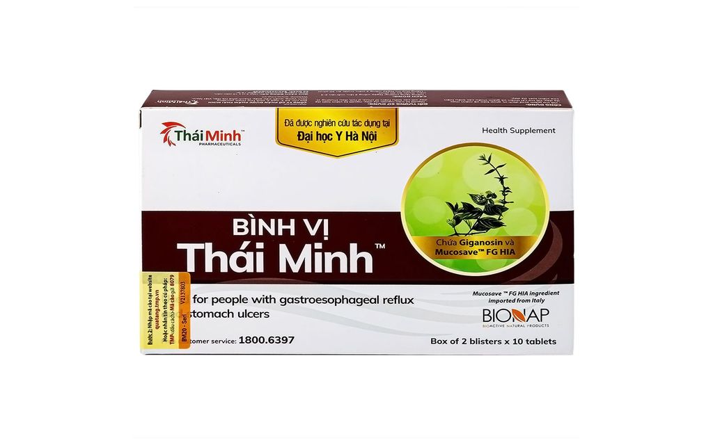 Viên Uống Bình Vị Thái Minh Hỗ Trợ Trào Ngược, Viêm Loét Dạ Dày 20 Viên
