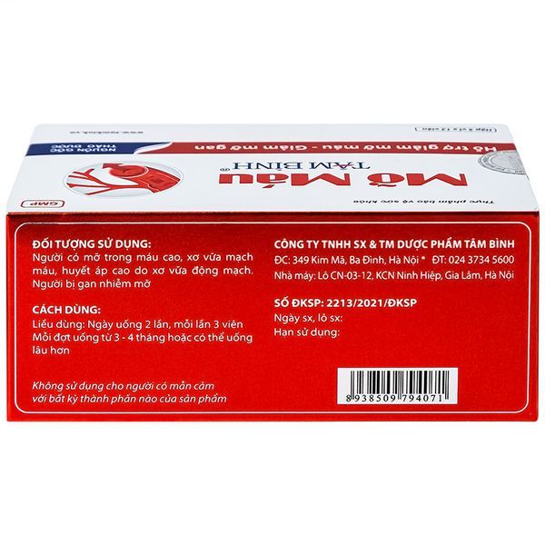 Viên uống Mỡ Máu Tâm Bình hỗ trợ giảm mỡ máu, giảm mỡ gan (60 viên)