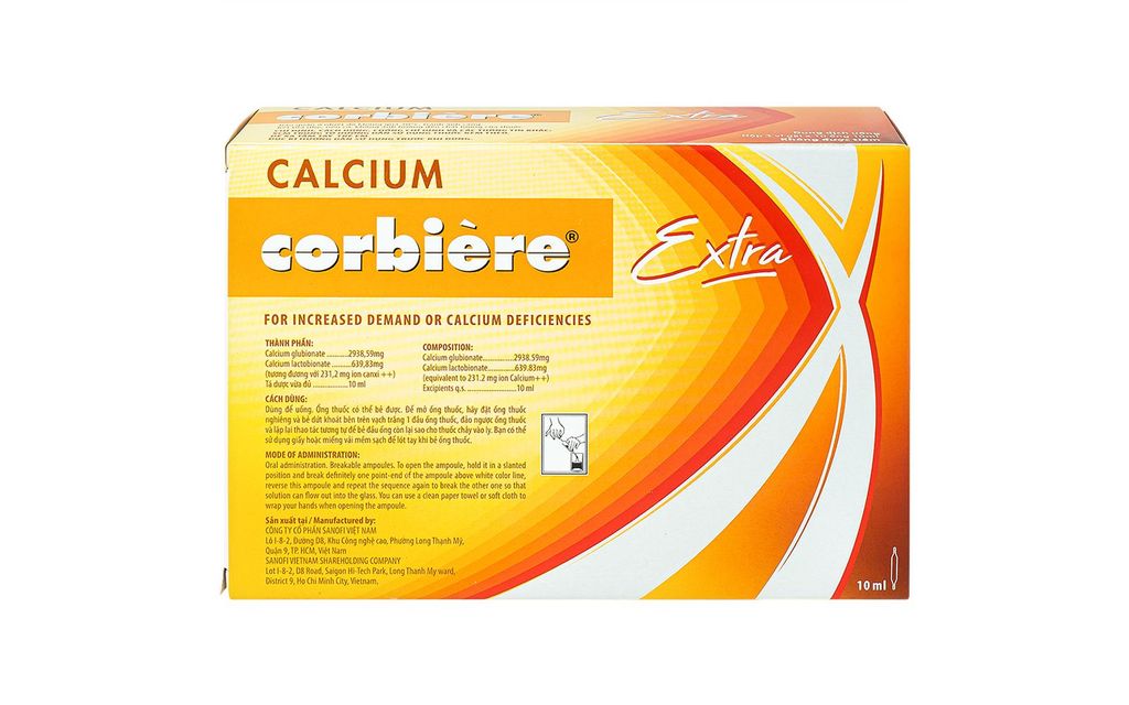 Calcium corbiere extra 10ml (3*10)- Dung dịch Calcium Corbiere Extra Sanofi bổ sung canxi (3 vỉ x 10 ống x 10ml)