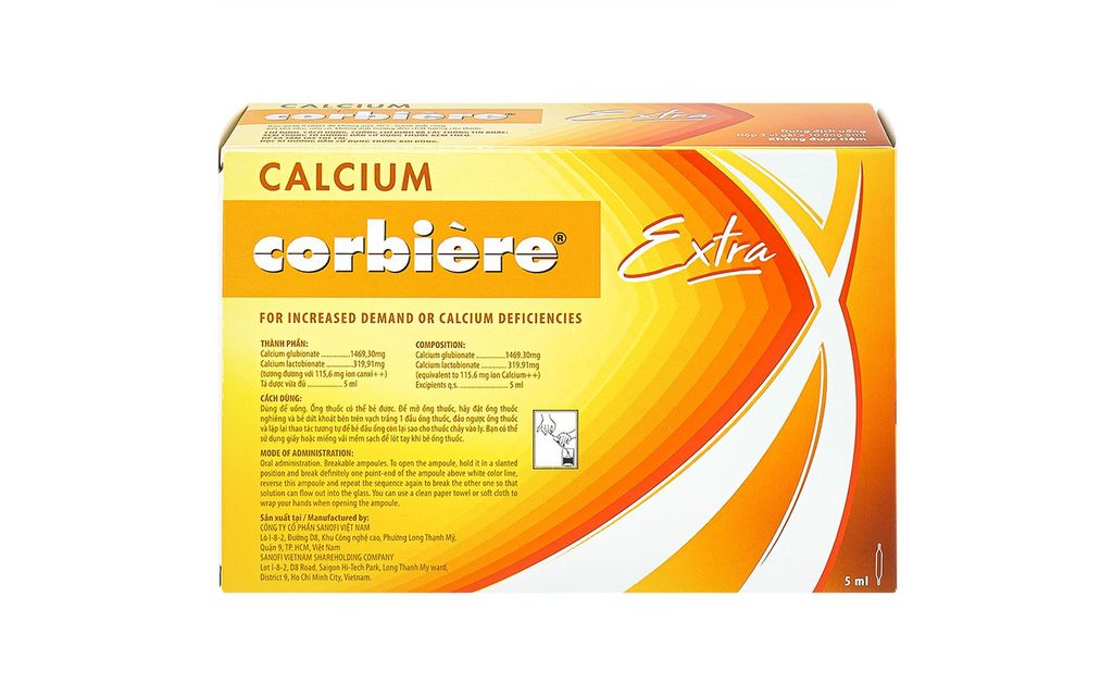 Calcium corbiere kids extra 5ml (3*10) WĐB - Thuốc Calcium Corbiere kids extra Sanofi bổ sung canxi cho trẻ em (3 vỉ x 10 ống x 5ml)