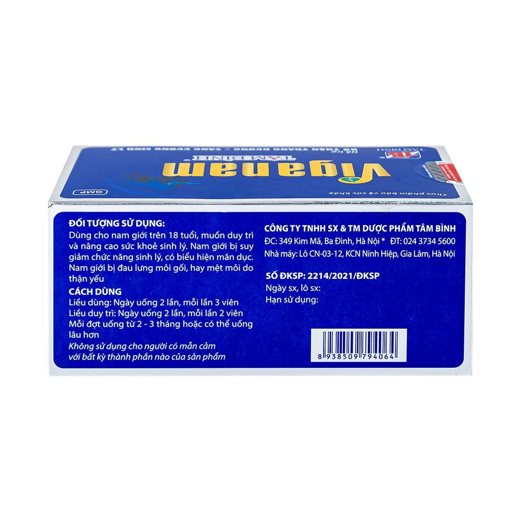 Viganam Tâm Bình hỗ trợ bổ thận tráng dương (60 viên)