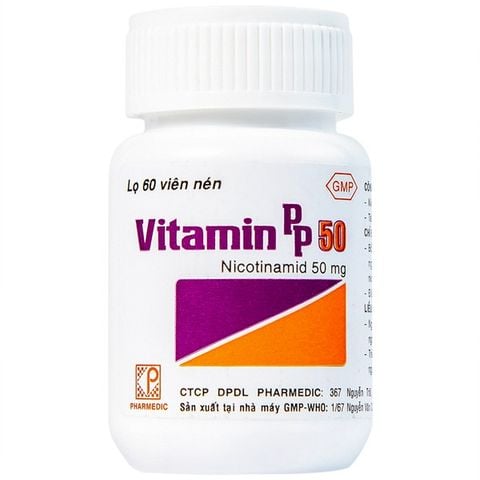 Vitamin PP lọ 60 viên - Thuốc Vitamin PP 50mg Pharmedic phòng ngừa và điều trị bệnh pellagra (60 viên)