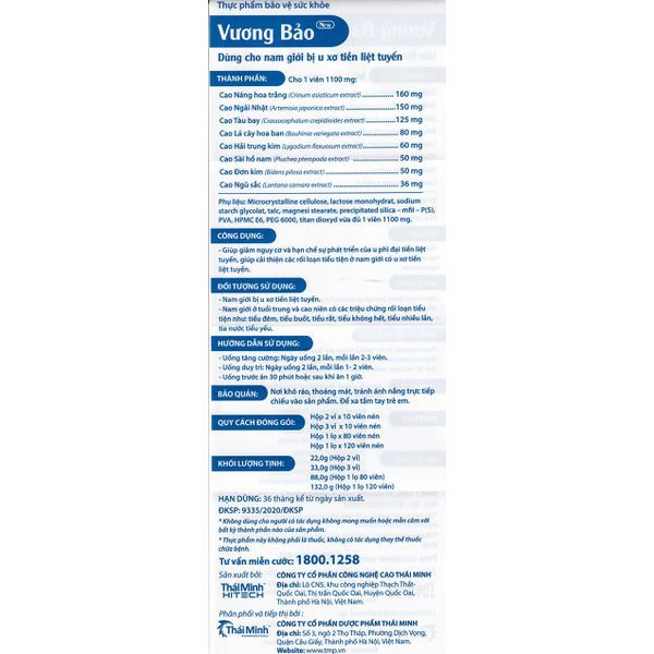 Viên uống hỗ trợ điều trị phì đại tiền liệt tuyến Vương Bảo 20 viên