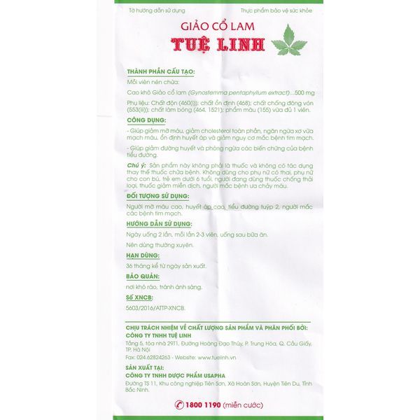 Viên Uống Phòng Ngừa Bệnh Tim Mạch Giảo Cổ Lam Tuệ Linh 60 Viên