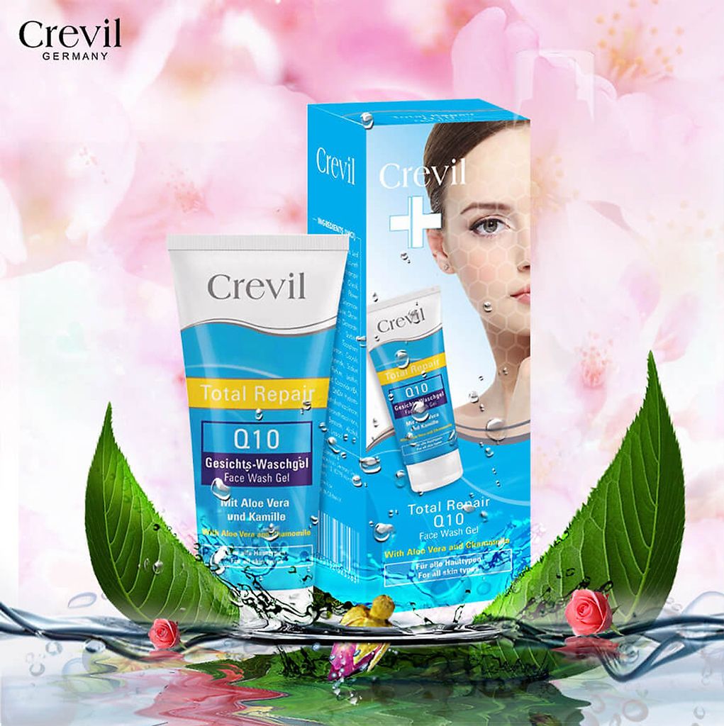Sữa rửa mặt dưỡng da ngừa mụn Crevil Total Repair Q10 Face Wash Gel 200ml