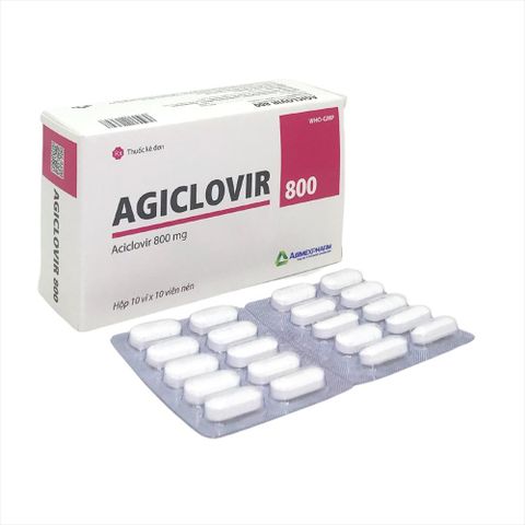 Thuốc Agiclovir 800 Agimexpharm điều trị nhiễm Herpes zoster, thuỷ đậu (2 vỉ x 10 viên)