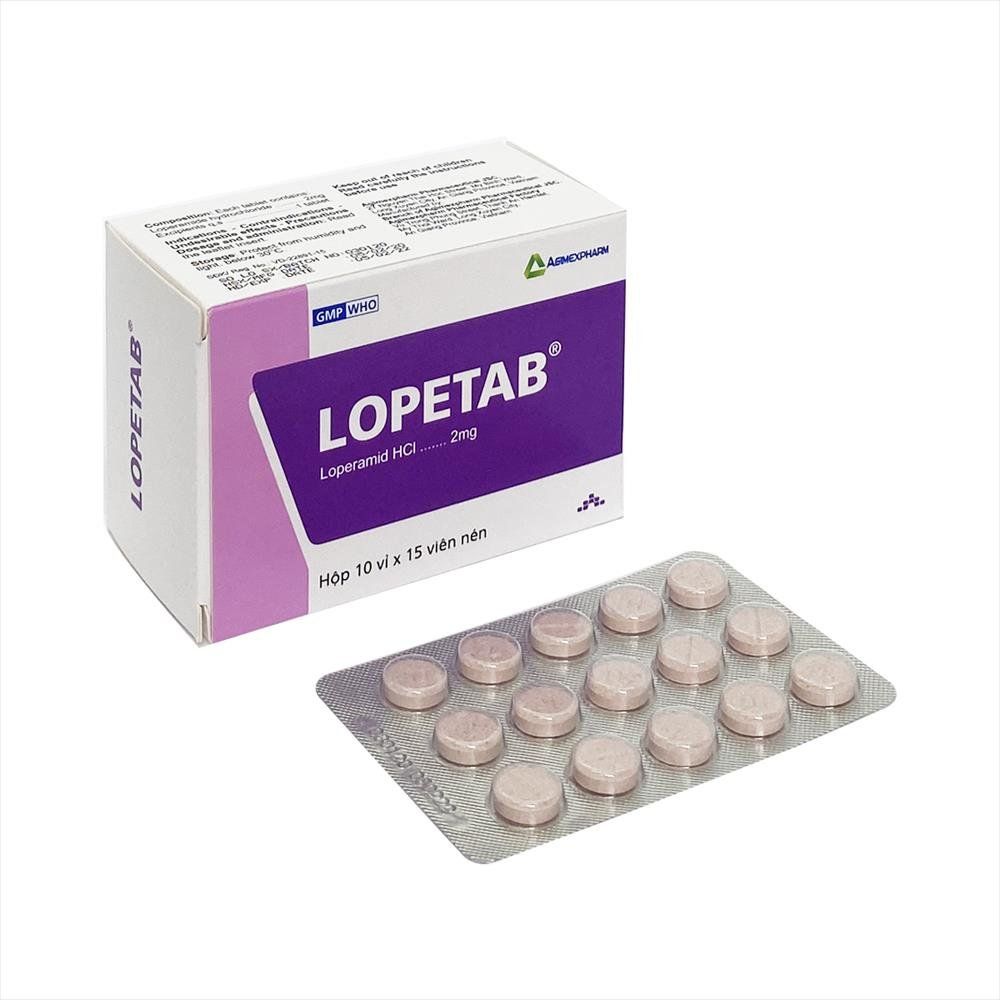 Lopetab - Loperamid 2mg  điều trị triệu chứng tiêu chảy cấp tính và mạn tính (10*15)