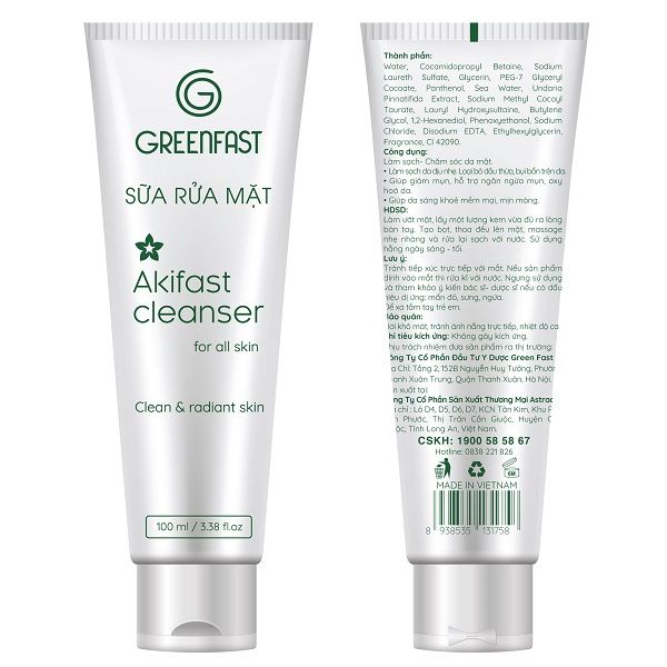 Sữa rửa mặt cho mọi loại da AKIFAST CLEANSER FOR ALL SKIN 100ml