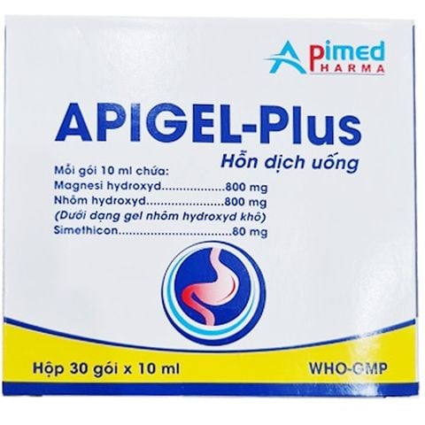 Hỗn dịch Apigel-Plus Apimed điều trị viêm dạ dày cấp tính - mãn tính, trào ngược dạ dày thực quản (30 gói x 1ml)