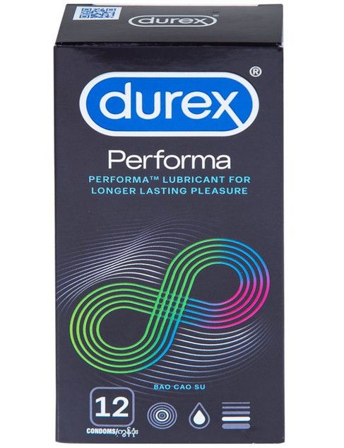 Bao cao su Durex Performa có gel bôi trơn, kéo thời điểm cực khoái trong lúc quan hệ (12 cái)