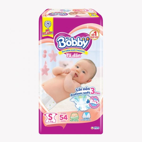 Bỉm - Tã dán Bobby size S 54 miếng (cho bé 4 - 8kg)