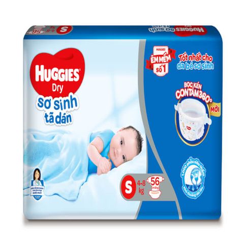 Bỉm - Tã dán Huggies Size S 56 miếng (Cho bé từ 4-8kg)