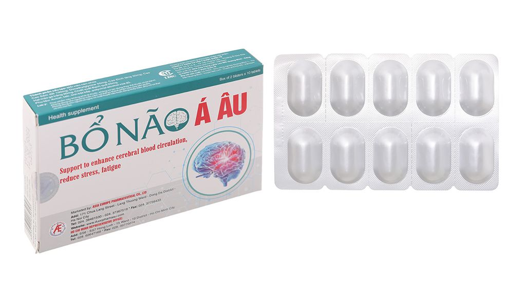 Bổ não Á Âu giúp tuần hoàn mạch máu não hộp 20 viên