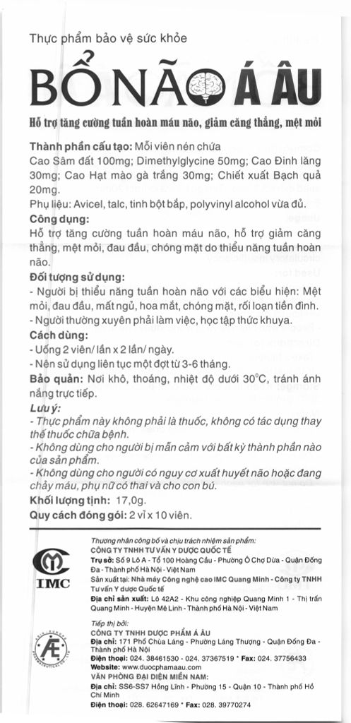 Bổ não Á Âu giúp tuần hoàn mạch máu não hộp 20 viên