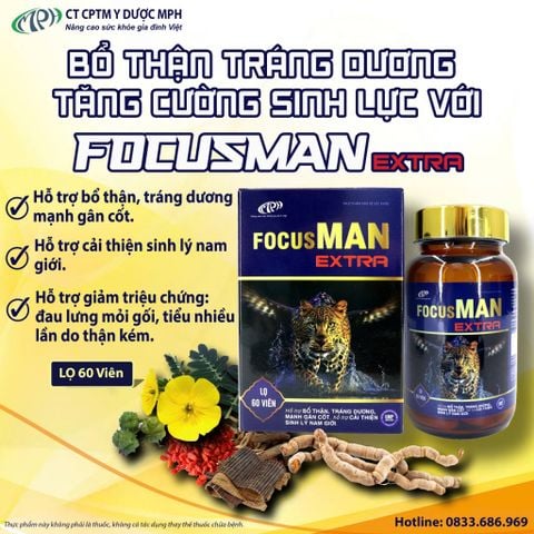 Bổ thận nam Focusman Extra - Bổ thận tráng dương, cải thiện sinh lý nam giới - Lọ 60 viên
