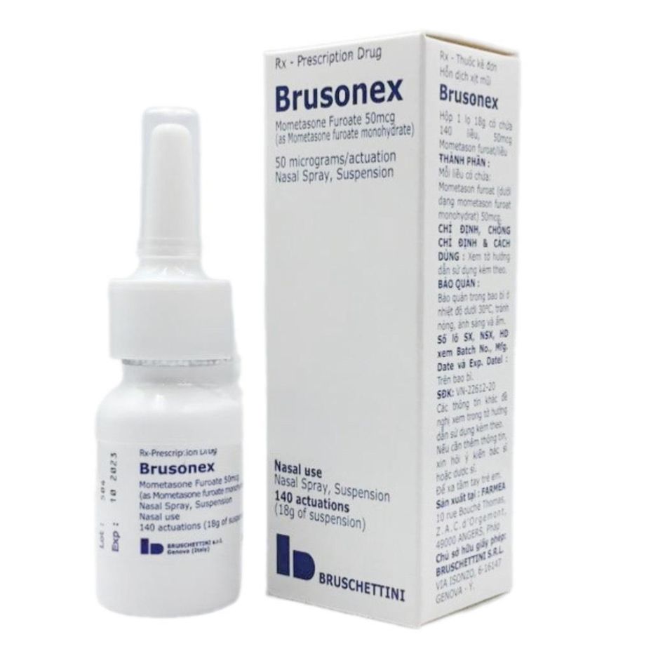 Hỗn dịch xịt mũi Brusonex Bruschettini điều trị chảy mũi, hắt hơi, ngứa ngáy, khó chịu ở mũi