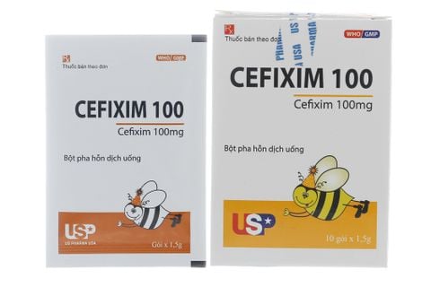 Bột pha hỗn dịch uống Cefixim 100 USP trị nhiễm khuẩn (10 gói x 1.5g)