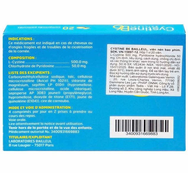 Thuốc Cystine B6 500mg Galeniques Vernin hỗ trợ mọi vấn đề bệnh lý liên quan đến tóc (20 viên)