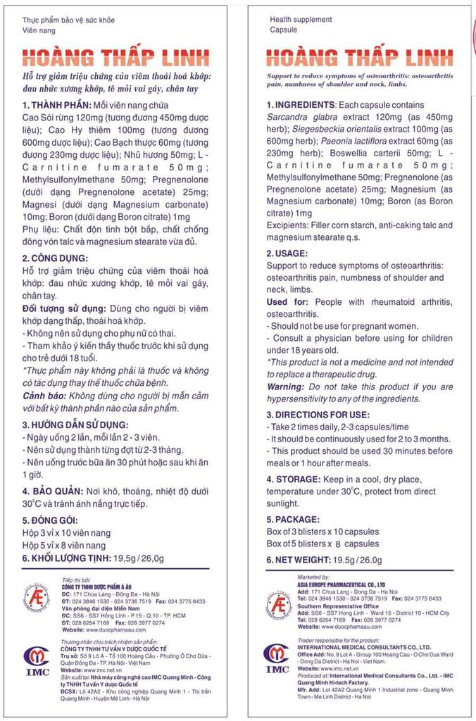 HOÀNG THẤP LINH - HỖ TRỢ ĐIỀU TRỊ VIÊM KHỚP